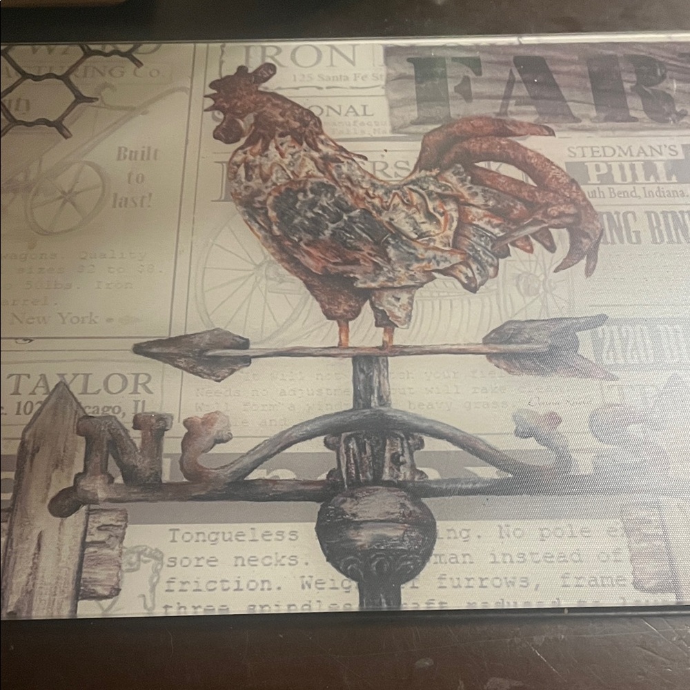Rustic Rooster Weather Vane glass cutting board